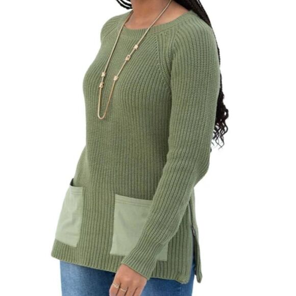 NWT Thick Cable Knit Cozy Sweater: chive green, comfy slim body w/ pockets - Picture 1 of 4